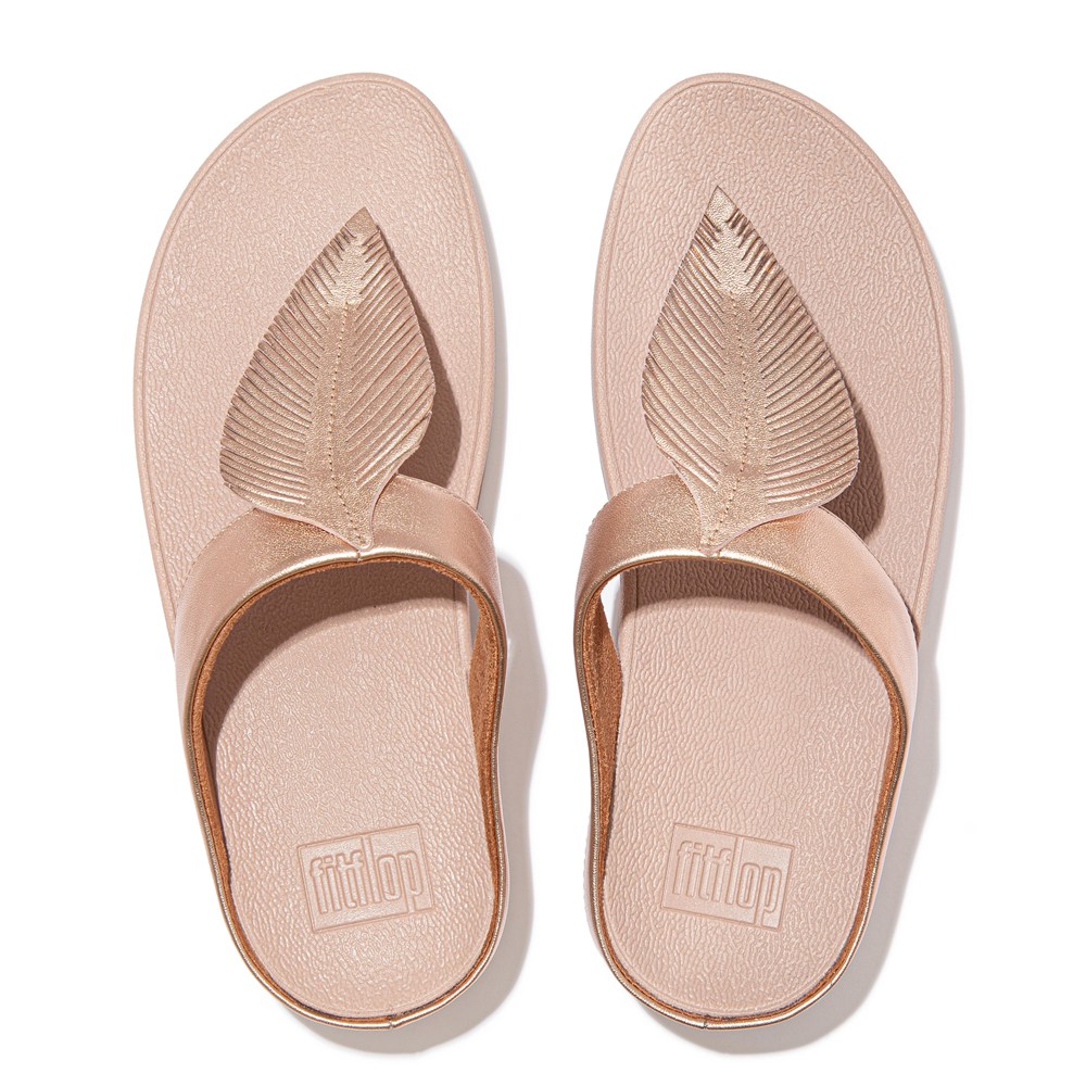 Fitflop Womens Sandals - Fino Feather Metallic Toe-post - Rose Gold - 180-RPLVKW